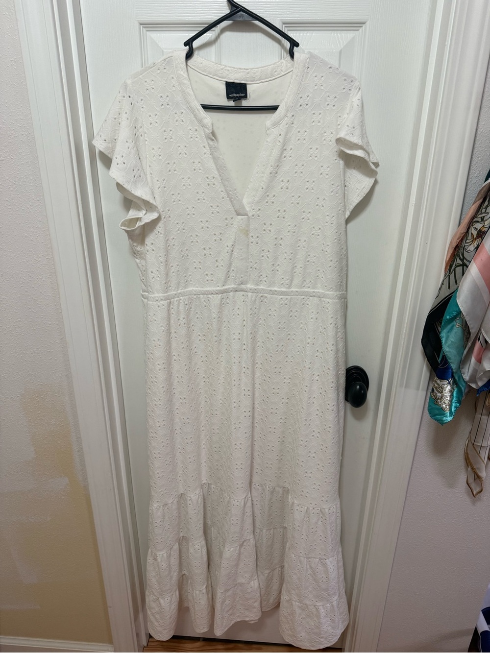 Wallpapher Cream Eyelet Cotton Maxi Dress
